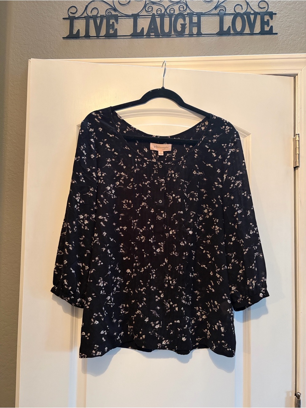 Philosophy Black Floral Pintuck lightweight Blouse